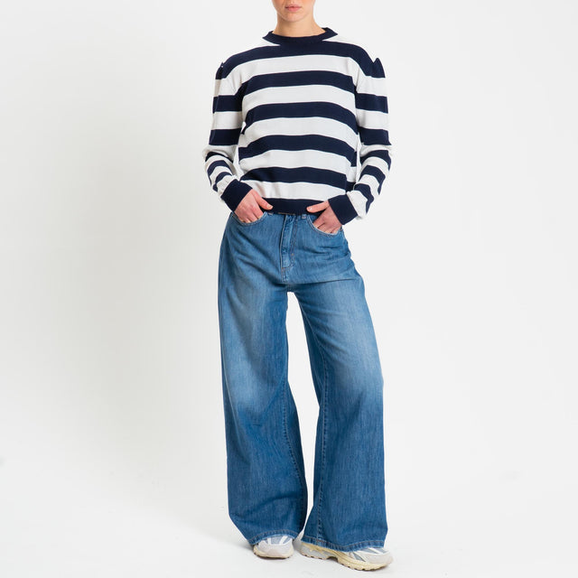 Tensione in-Maglia girocollo a righe - Blu/bianco