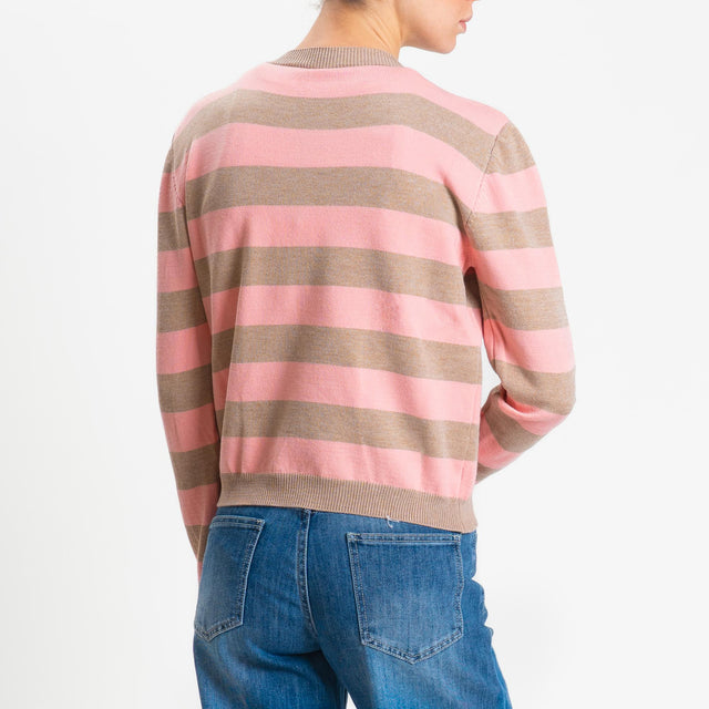 Tensione in-Maglia girocollo a righe - rosa/noce