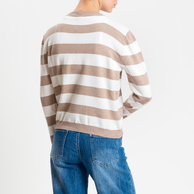 Tensione in-Maglia girocollo a righe - sabbia/bianco
