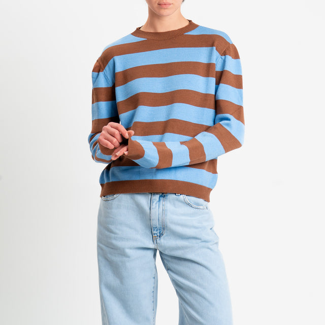 Tensione in-Maglia girocollo a righe - moro/celeste