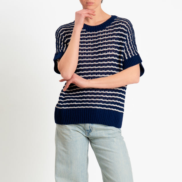 Tensione in-Maglia traforata a righe - blu/burro