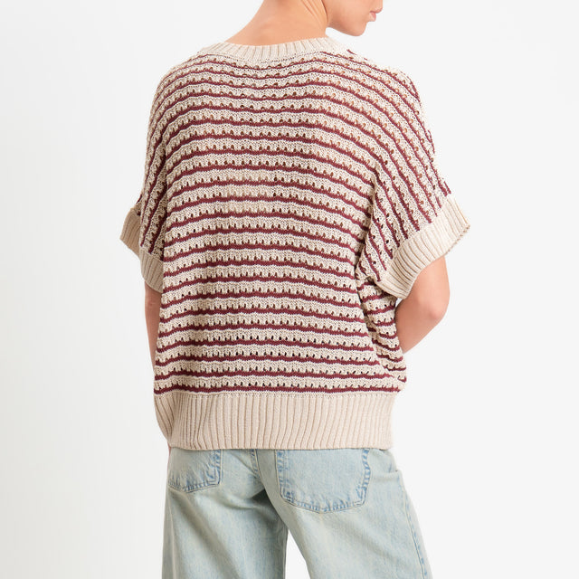 Tensione in-Maglia traforata a righe - burro/vino