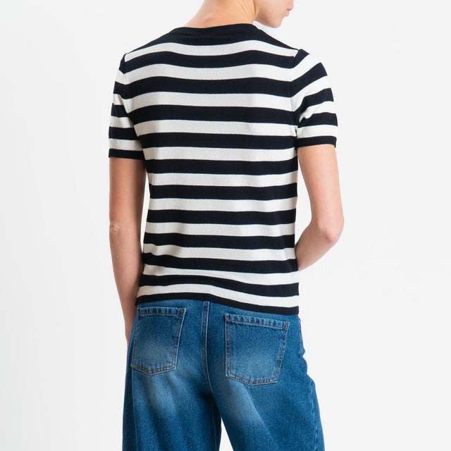 Tensione in-Maglia righe mezza manica - nero/burro