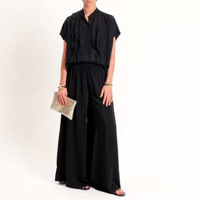 Tensione in-Camicia misto lyocell con rouches - nero