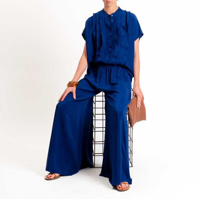 Tensione in-Camicia misto lyocell con rouches - blu