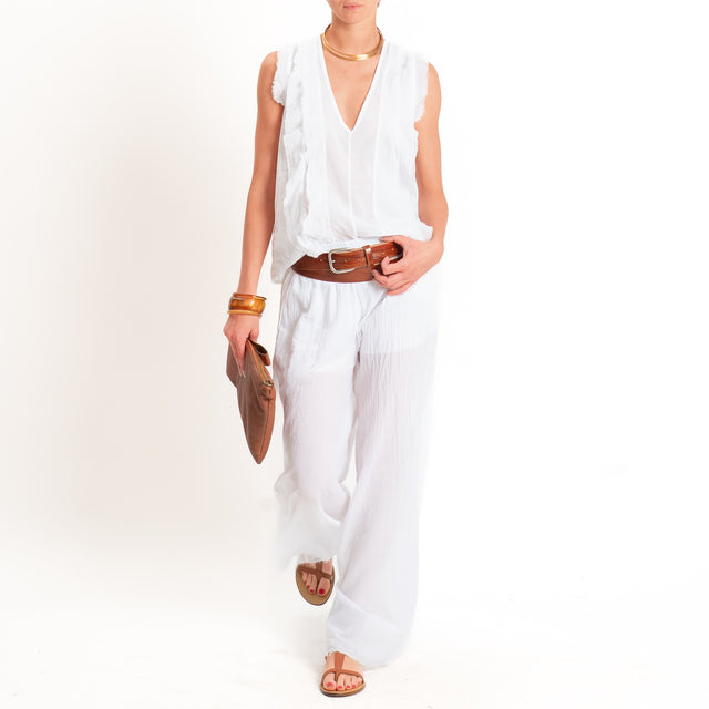 Tensione in-Blusa scollo v in mussola con rouches - Bianco