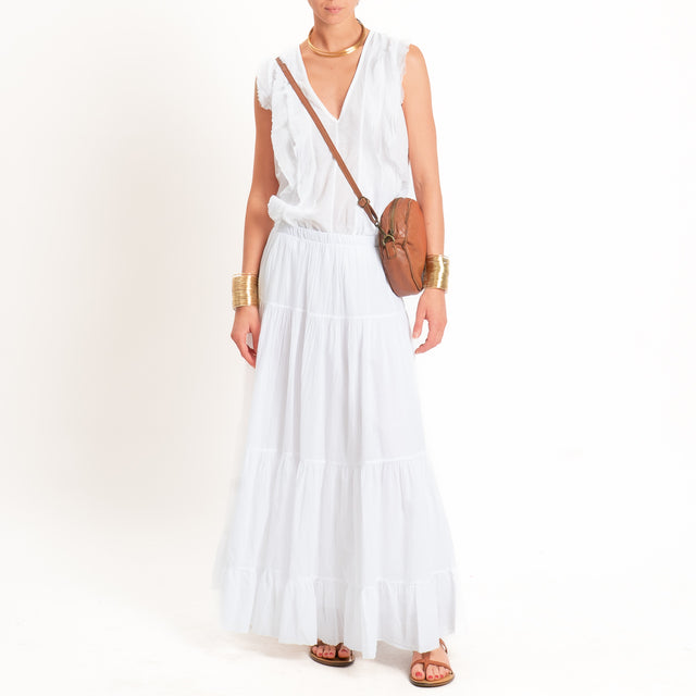 Tensione in-Blusa scollo v in mussola con rouches - Bianco