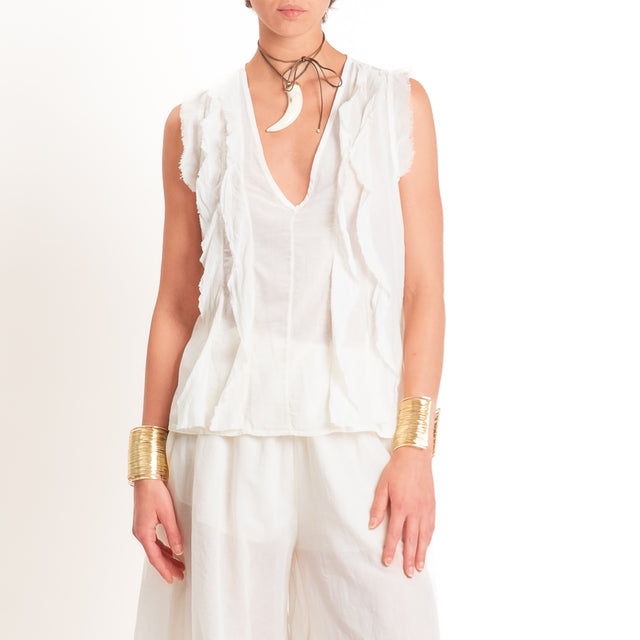 Tensione in-Blusa scollo v in mussola con rouches - burro