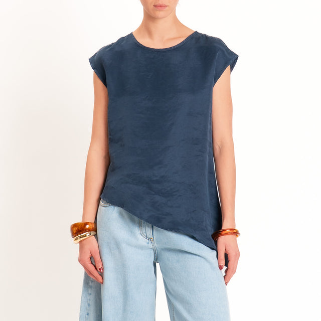 Tensione in-Blusa asimmetrica in cupro - blu