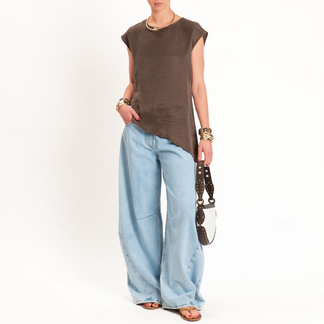 Tensione in-Blusa asimmetrica in cupro - choco