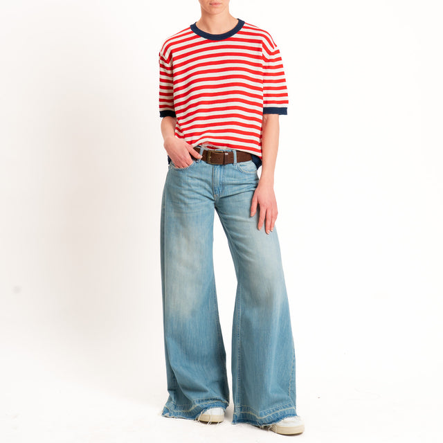 Tensione in-Maglia righe mezza manica - blu/latte/rosso
