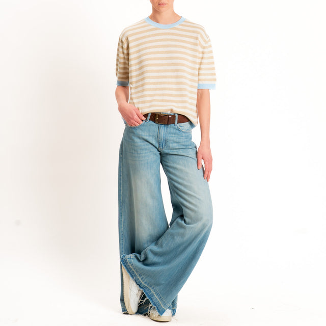 Tensione in-Maglia righe mezza manica - cielo/latte/beige