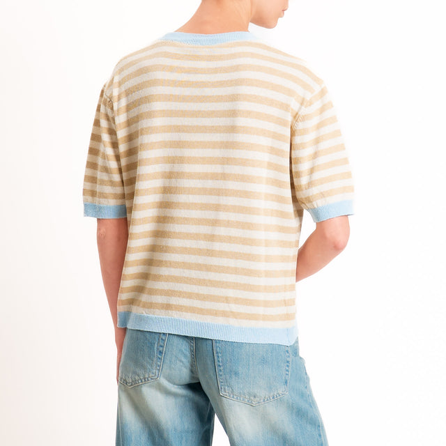 Tensione in-Maglia righe mezza manica - cielo/latte/beige