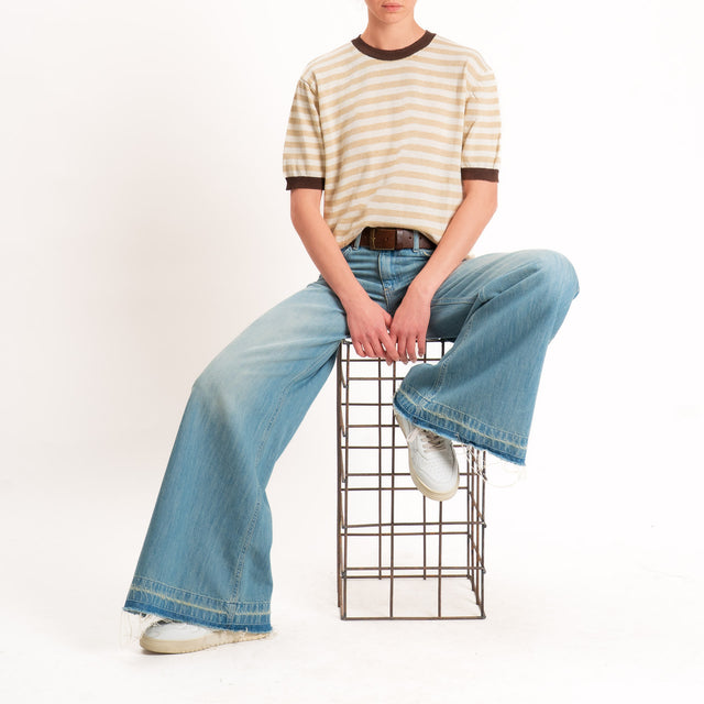 Tensione in-Maglia righe mezza manica - moro/latte/beige