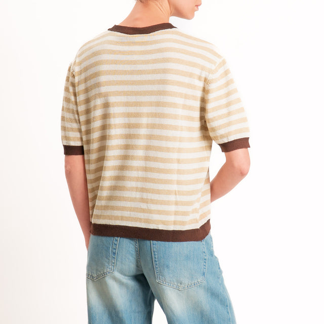 Tensione in-Maglia righe mezza manica - moro/latte/beige