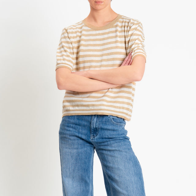 Tensione in-Maglia righe mezza manica - sand/latte/sand