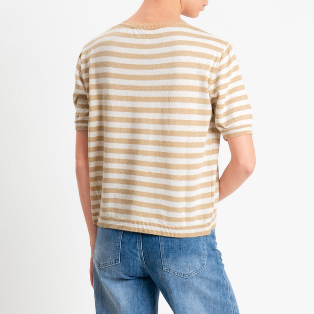 Tensione in-Maglia righe mezza manica - sand/latte/sand