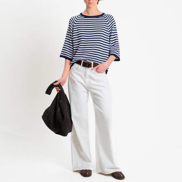 Tensione in-Maglia a righe manica 3/4 - Blu/bianco