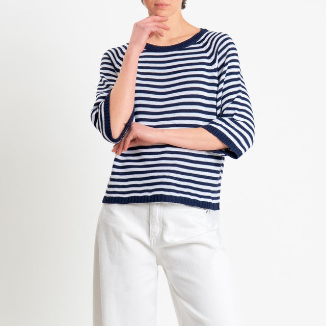 Tensione in-Maglia a righe manica 3/4 - Blu/bianco