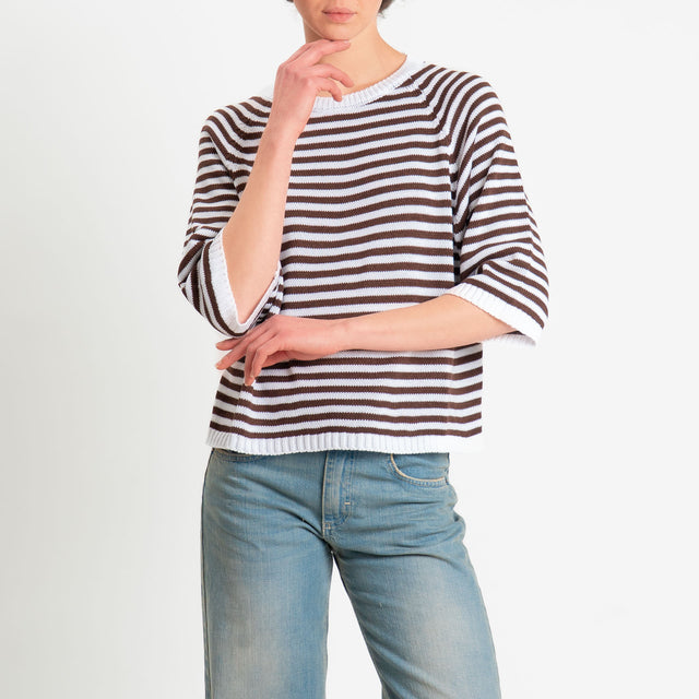Tensione in-Maglia a righe manica 3/4 - bianco/moro