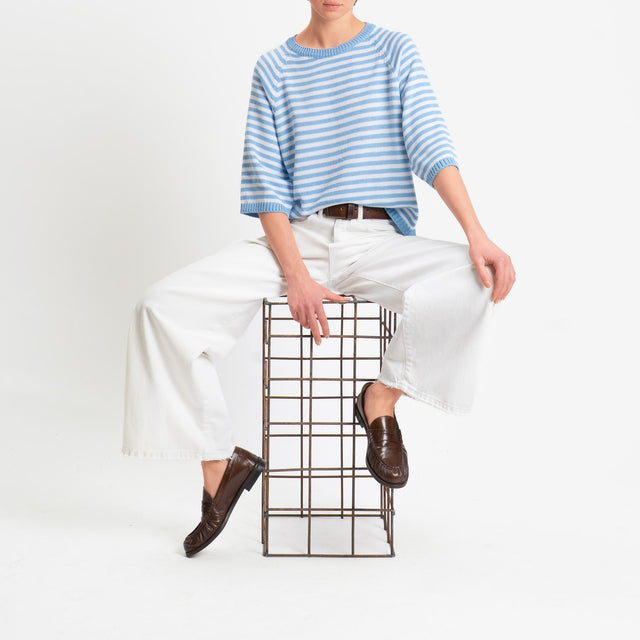 Tensione in-Maglia a righe manica 3/4 - celeste/bianco