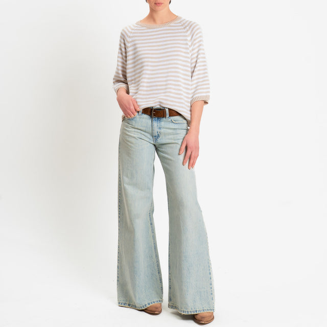 Tensione in-Maglia a righe manica 3/4 - corda/bianco