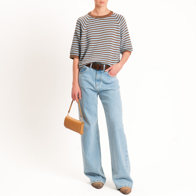 Tensione in-Maglia a righe manica 3/4 - cuoio/celeste