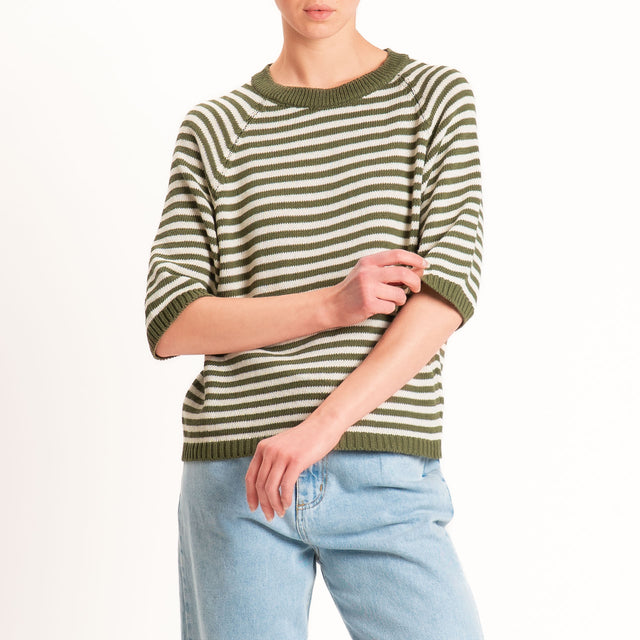 Tensione in-Maglia a righe manica 3/4 - militare/latte