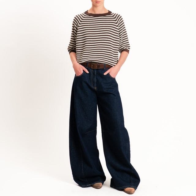 Tensione in-Maglia a righe manica 3/4 - moro/latte