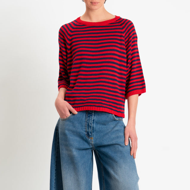 Tensione in-Maglia a righe manica 3/4 - rosso/blu