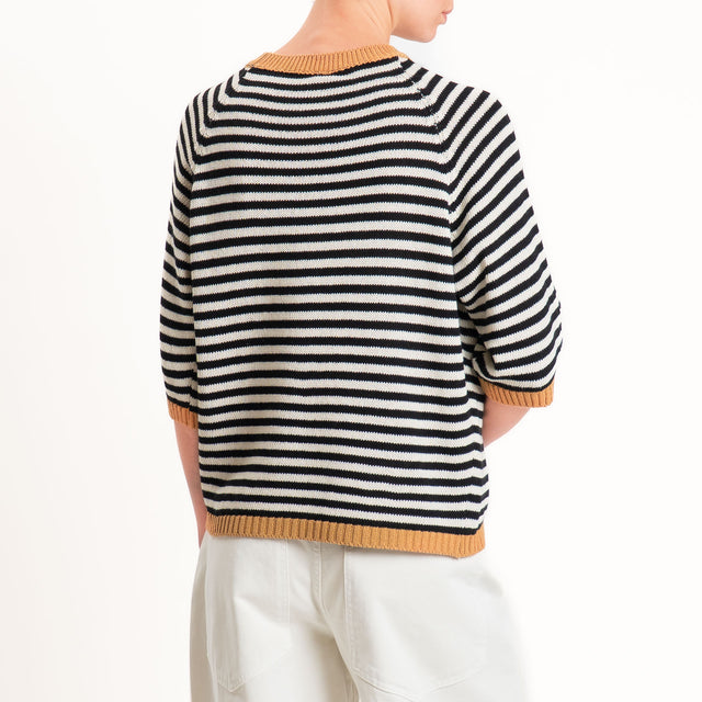 Tensione in-Maglia a righe manica 3/4 - biscotto/nero/latte