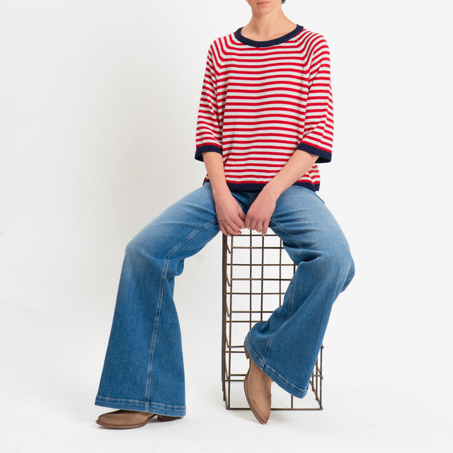 Tensione in-Maglia a righe manica 3/4 - blu/rosso/latte