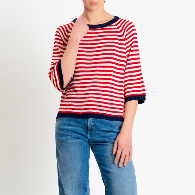 Tensione in-Maglia a righe manica 3/4 - blu/rosso/latte