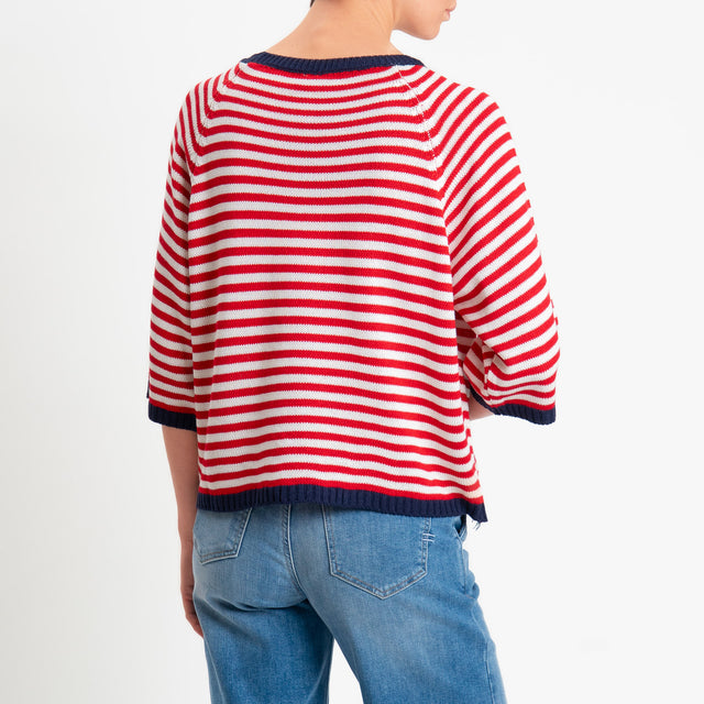 Tensione in-Maglia a righe manica 3/4 - blu/rosso/latte