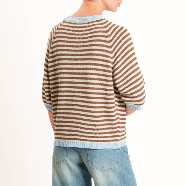 Tensione in-Maglia a righe manica 3/4 - celeste/latte/moro