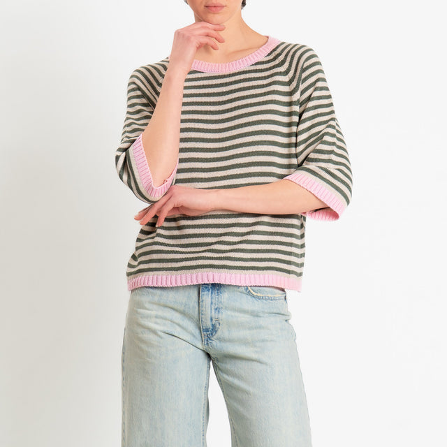Tensione in-Maglia a righe manica 3/4 - rosa/sabbia/militare