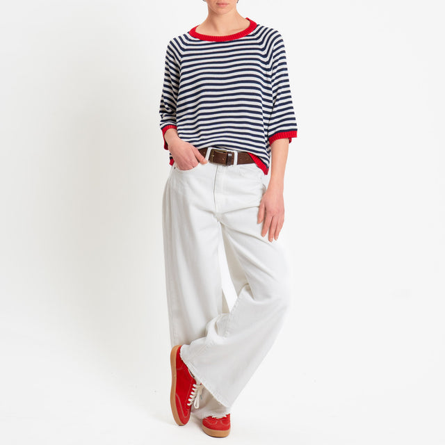 Tensione in-Maglia a righe manica 3/4 - rosso/blu/latte