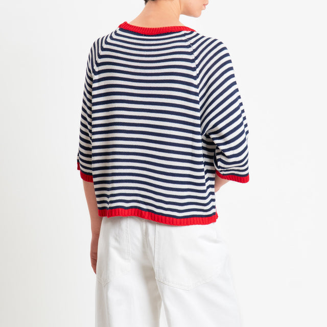 Tensione in-Maglia a righe manica 3/4 - rosso/blu/latte