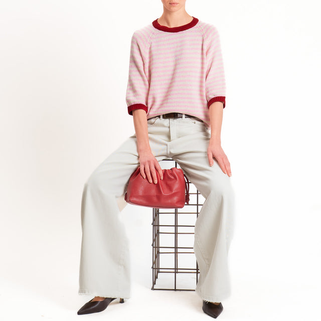 Tensione in-Maglia a righe manica 3/4 - rubino/latte/rosa