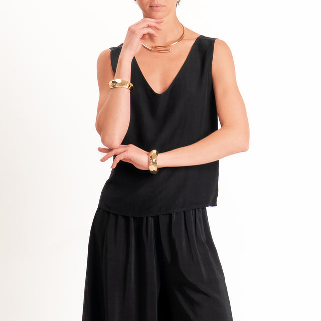 Tensione in-Top misto lyocell doppio scollo v - nero