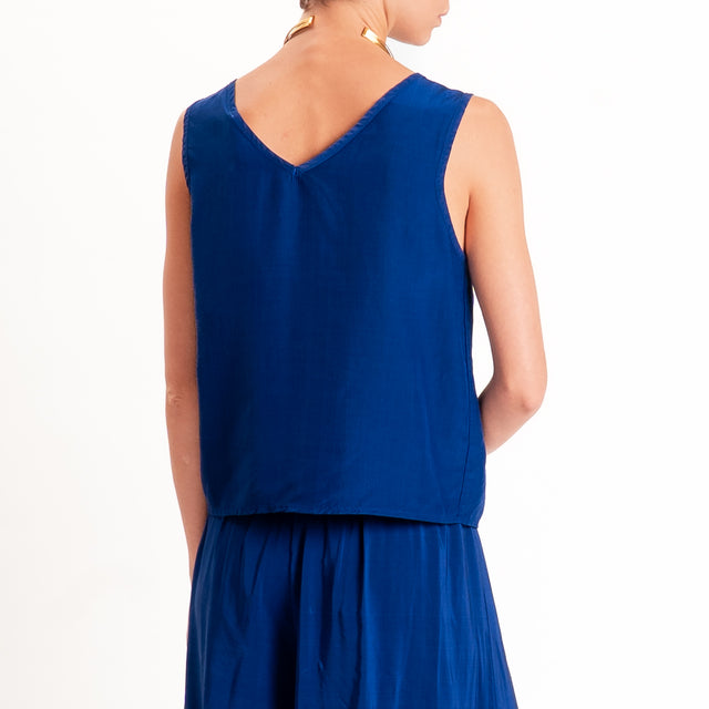 Tensione in-Top misto lyocell doppio scollo v - blu