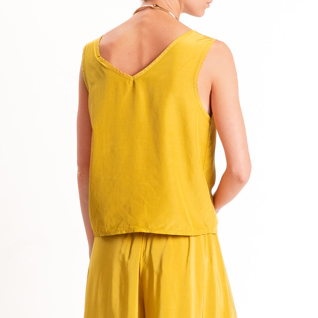 Tensione in-Top misto lyocell doppio scollo v - olive
