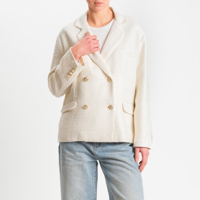 Tensione in-Giacca bouclè con bottoni dorati - panna