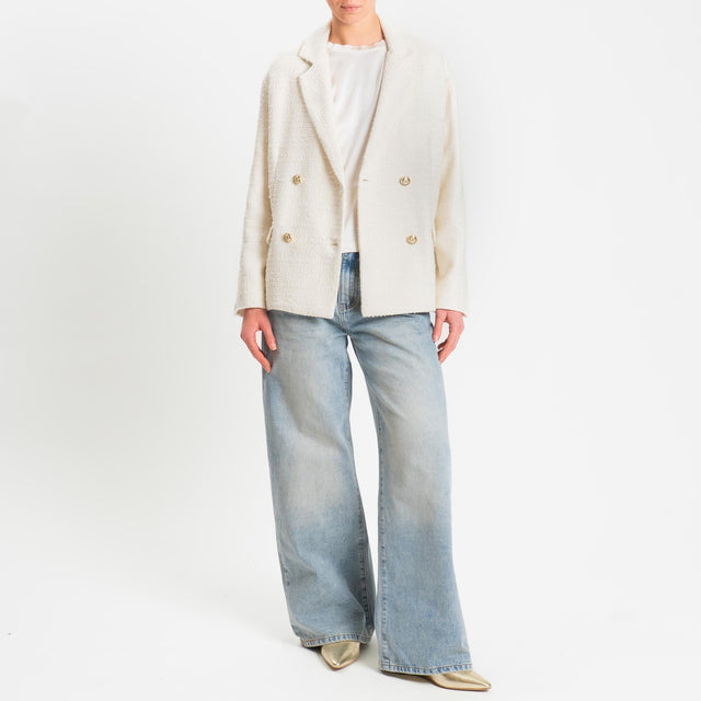 Tensione in-Giacca bouclè con bottoni dorati - panna