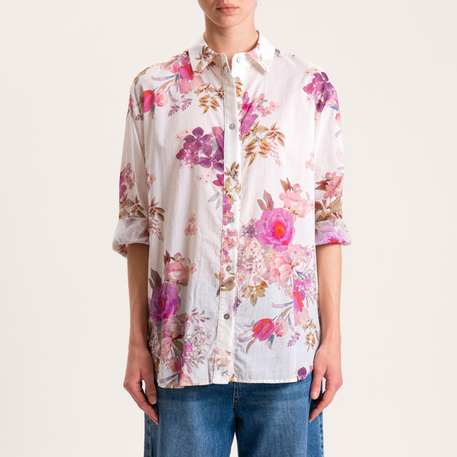 Tensione in-Camicia mussola fantasia floreale - latte/viola/rosa