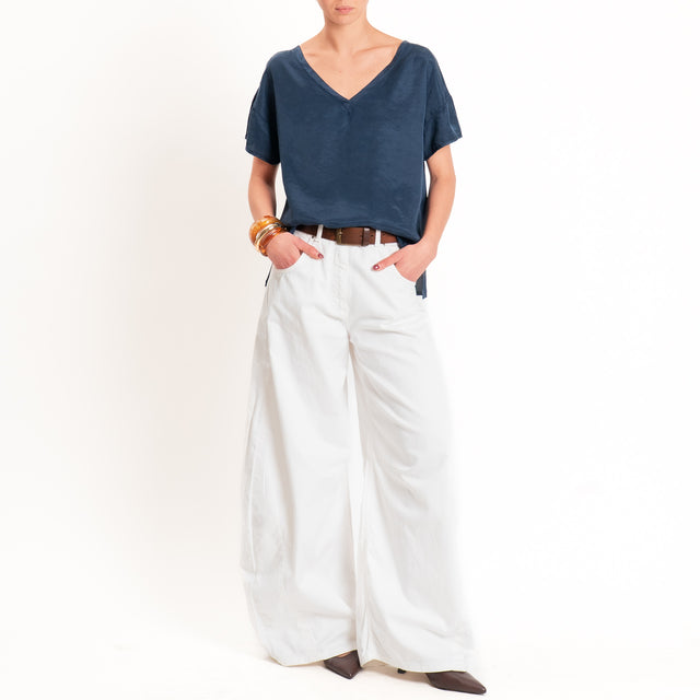 Tensione in-Blusa scollo v in cupro - blu