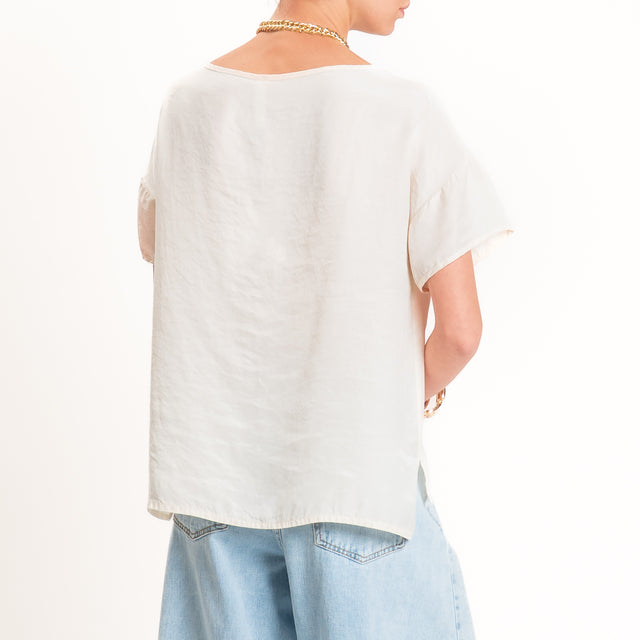 Tensione in-Blusa scollo v in cupro - burro