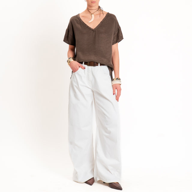 Tensione in-Blusa scollo v in cupro - choco
