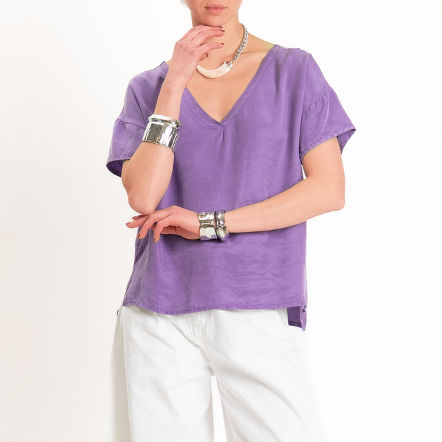 Tensione in-Blusa scollo v in cupro - violet