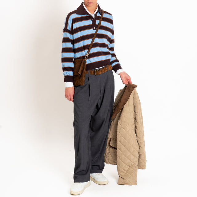 Tensione in-maglia polo a righe - moro/tabacco/celeste